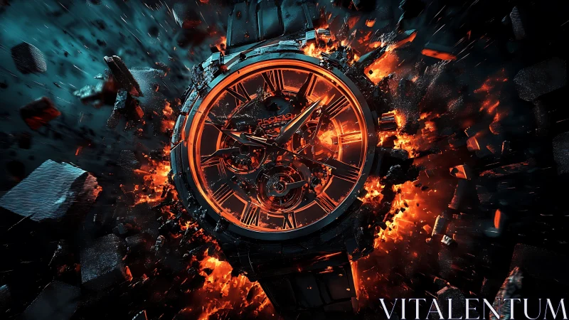 Futuristic luxury watch erupts through glowing molten shards