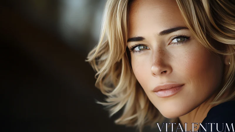 Close-up portrait of confident woman with short blonde hair.