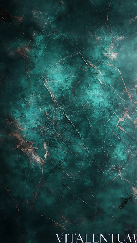 Turquoise textured surface with dark cracks and metallic veins.