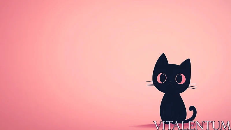 Black Cat Silhouette with Pink Eyes on Gradient Background.