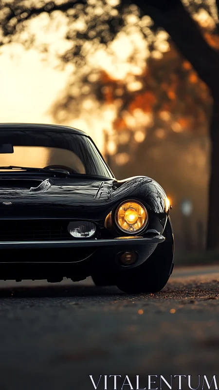 Golden hour prowler, classic coupe humming toward nightfall.