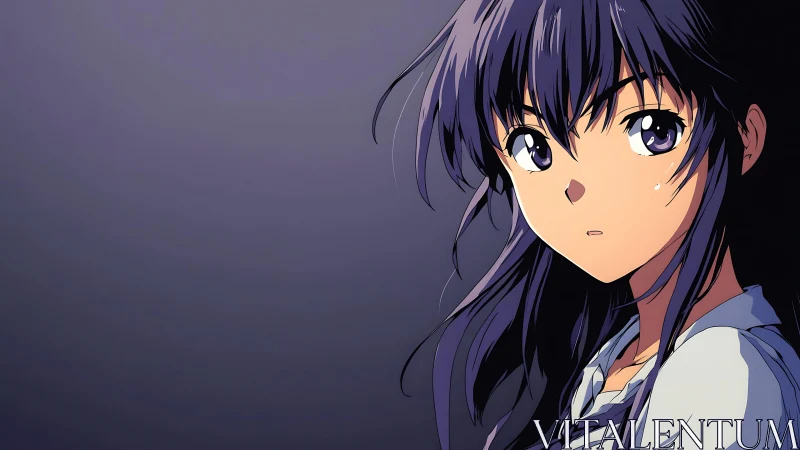 Thoughtful anime girl gazes into twilight with quiet resolve