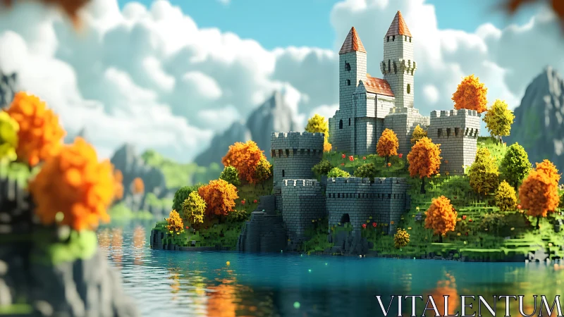 Medieval Castle in Autumn Fantasy Landscape.