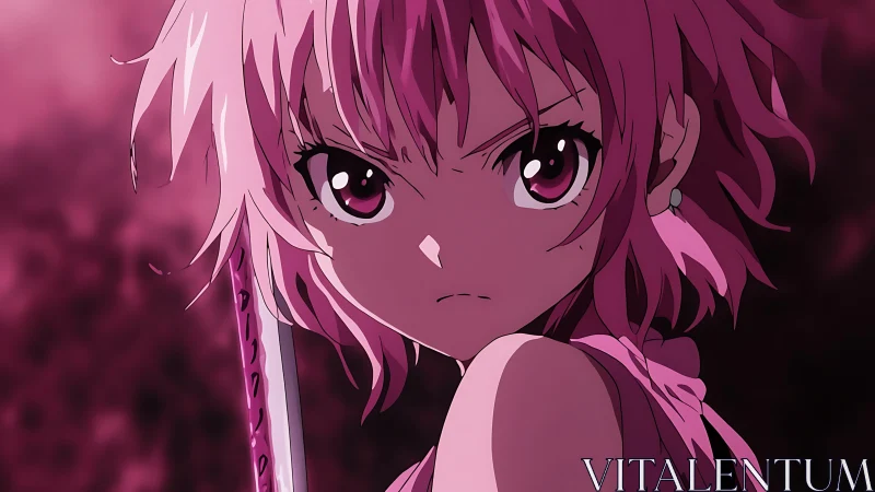 Fierce pink haired anime heroine ready to face the fight.