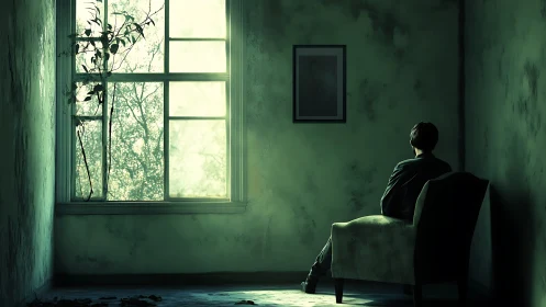 Quiet reflection fills a sunlit green room with gentle calm