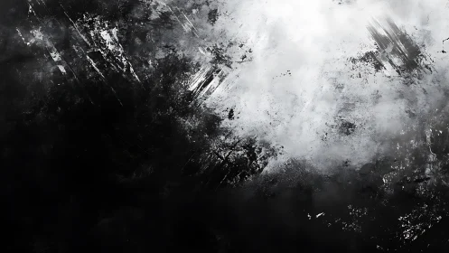 Brushstroked black and white textures drift into soft light