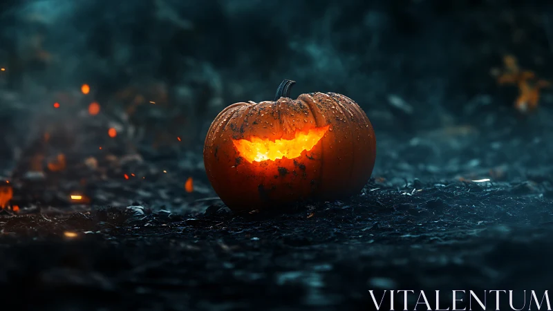 Luminous Jack-O-Lantern Glowing Against Dark Atmospheric Canvas.