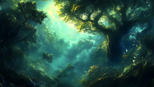 Emerald Cathedral of Ancient Light and Soaring Wings