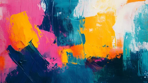 Vibrant abstract painting with bold brush strokes and vivid colors.