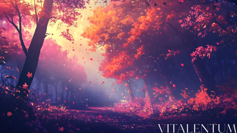 Autumn Forest Pathway Illuminated by Golden Light.