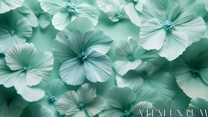 Mint-toned floral pattern with layered petal structures.