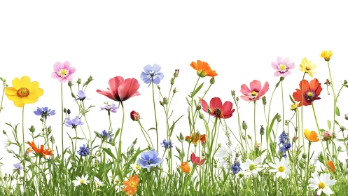 Polychromatic Mixed-Species Wildflower Assembly with Isolated White Background