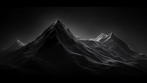 Dark monochrome mountain peaks with sharp ridgelines.