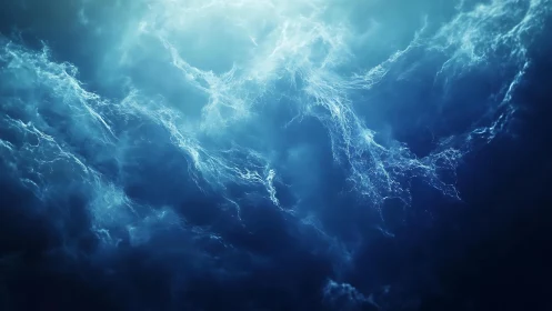 Abstract Underwater Light and Waves in Blue Tones Digital Art.