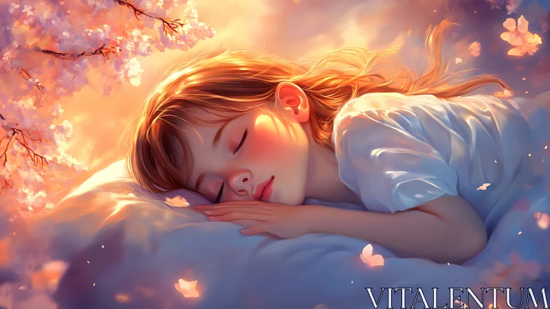 Luminous child portrait in pastel dawn light under sakura bloom