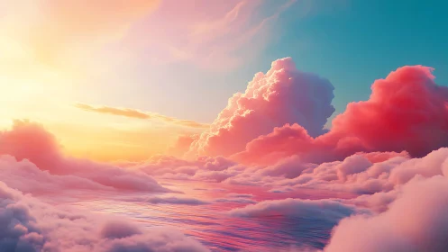 Cotton candy skies drift above a dream-bright pastel sea.