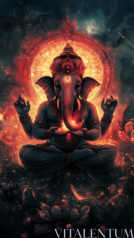 Radiant elephant-headed deity glows in serene cosmic meditation