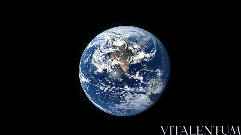 Planetary full-disk Earth render with North American cloud bands.