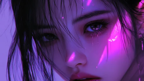 Neon-lit gaze captures electric emotion in a cyber dream