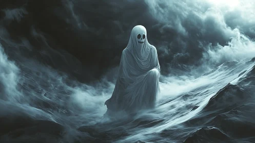 Stormlaugh ghost drifts over a drowned, moonlit dreamscape.
