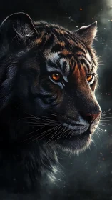 Majestic tiger stares through shadows in cinematic moonlight