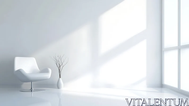 Sunlit white lounge chair in a poetic minimalist interior.