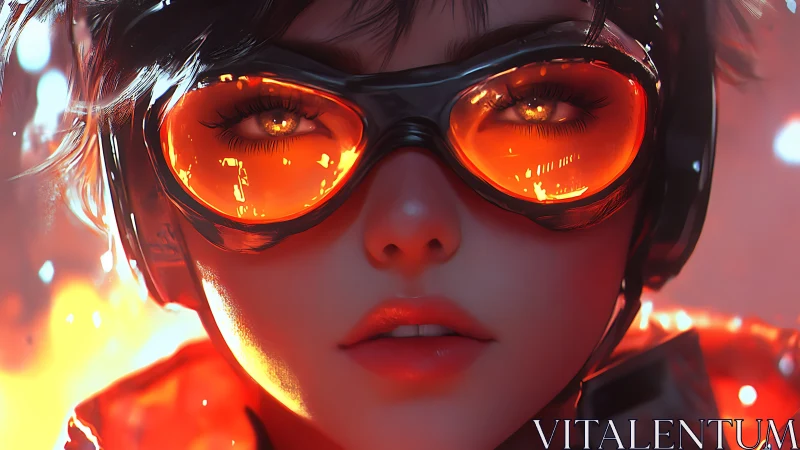 Glimmer-eyed pilot girl behind molten neon visor glow.