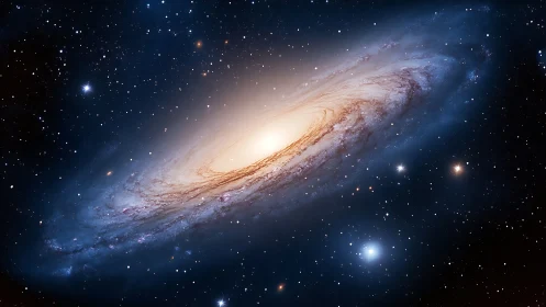 Spiral galaxy rendered in deep space with bright central core