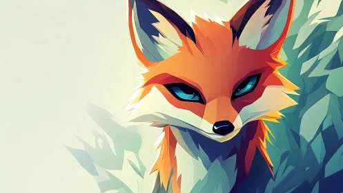 Geometric fox portrait renders stylized foliage and vivid gaze