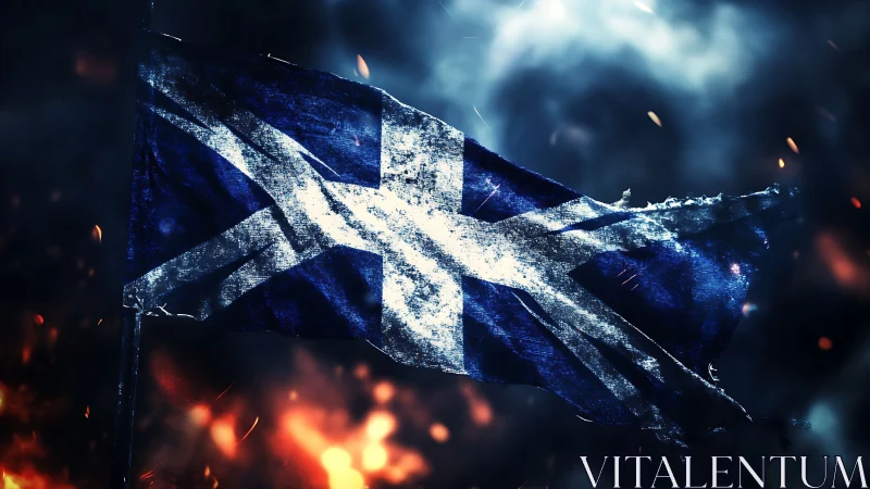 Scottish Flag Ablaze: Digital Destruction Against Storm.