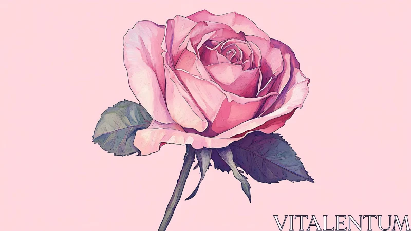 Pink Reverie: Watercolor Rose in Full Bloom.
