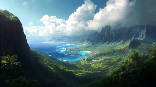 Dramatic Coastal Cliffs Frame Turquoise Waters Below.