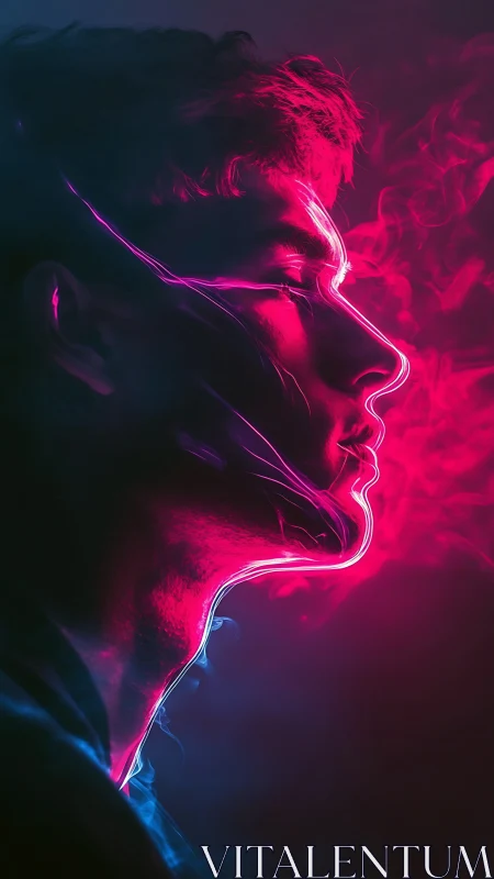 Neon edge portrait isolates male profile in vapor glow
