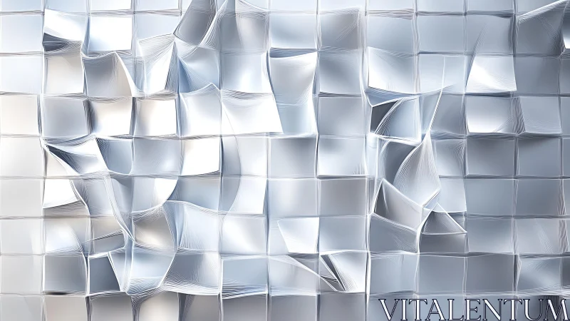 Abstract geometric grid with metallic folds, modern art style.