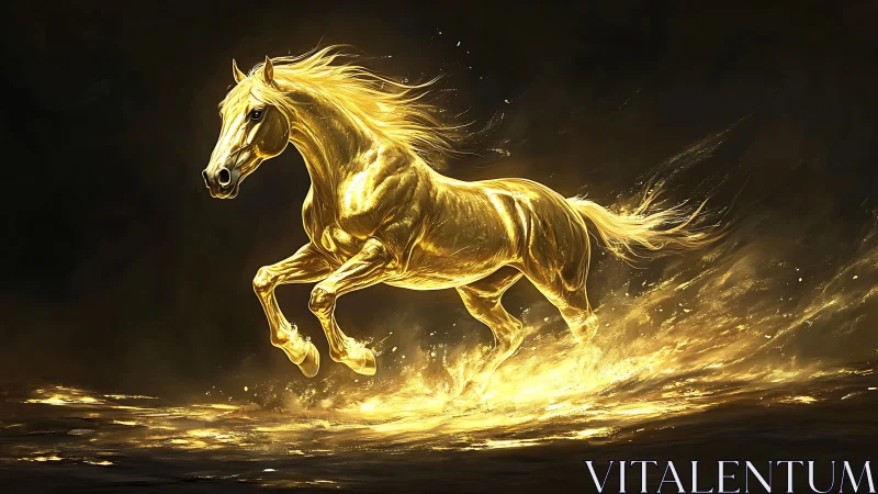 Radiant golden stallion charges through molten light.