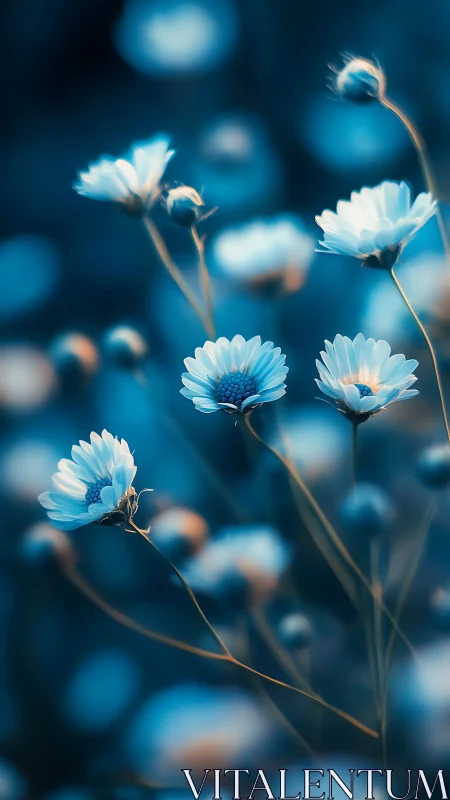 Blue and white daisies with shallow depth of field