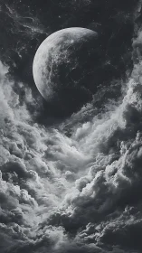 Moonlit storm clouds carve a dramatic path through space