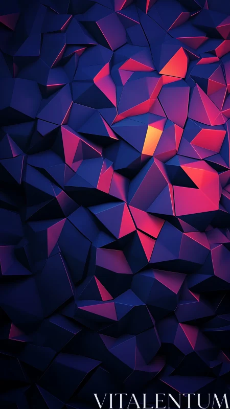 Polygonal neon facets glow across deep indigo surface.