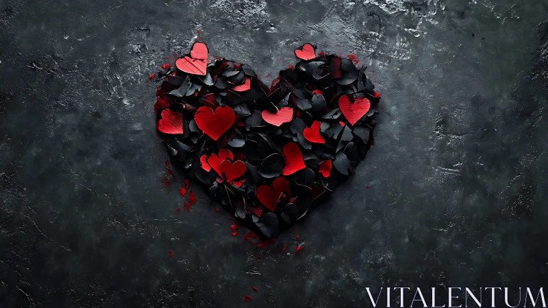 Heart-Shaped Petal Arrangement Against Textured Dark Slate.