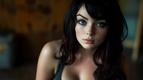 Emerald eyes lock onto lens, turning quiet room electric