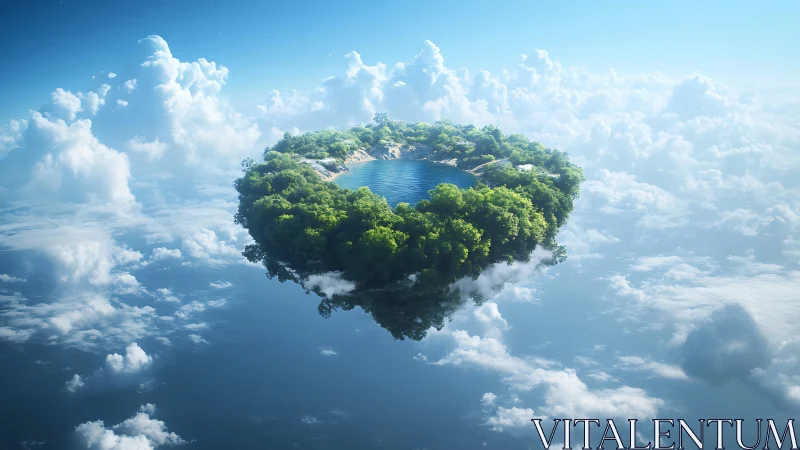 Floating Island Paradise: Lush Vegetation Above Clouds.