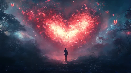 Silhouetted Figure Observing Radiant Celestial Event