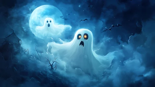 Moonlit ghost duet drifts through a storm of storybook fog