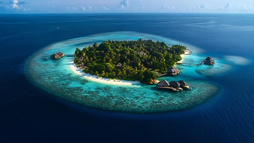 Tropical Island Resort Aerial View from Above.