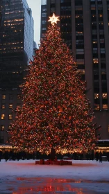 Sparkling city Christmas tree glowing with holiday warmth.