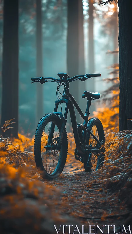 Mountain Bike in the Misty Forest Light.