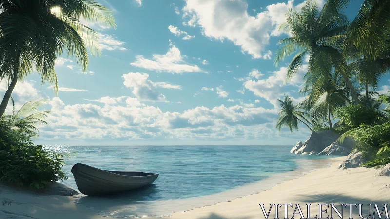 Tropical Paradise Beach With Boat at Rest.