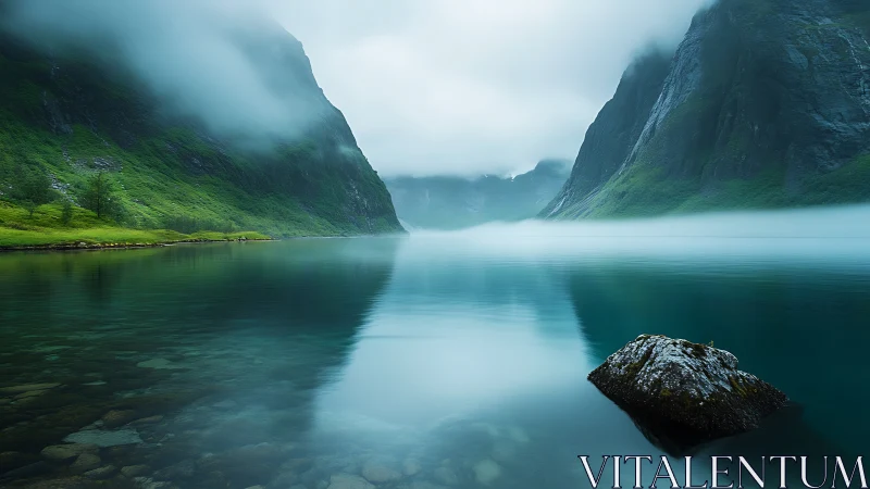 Mist-draped fjord cradle with glacier glass waters dreaming.