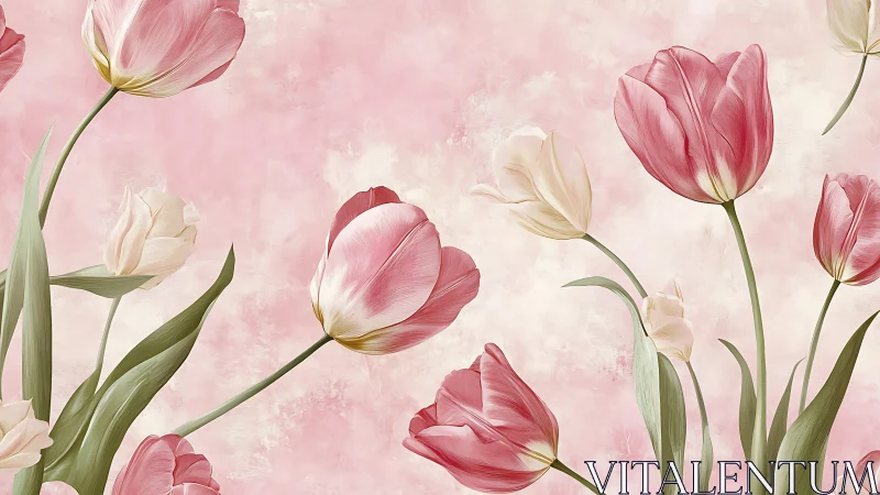 Pink and White Tulips Against Textured Background