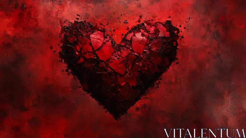 Fragmented Heart Shape Against Red Atmospheric Field.